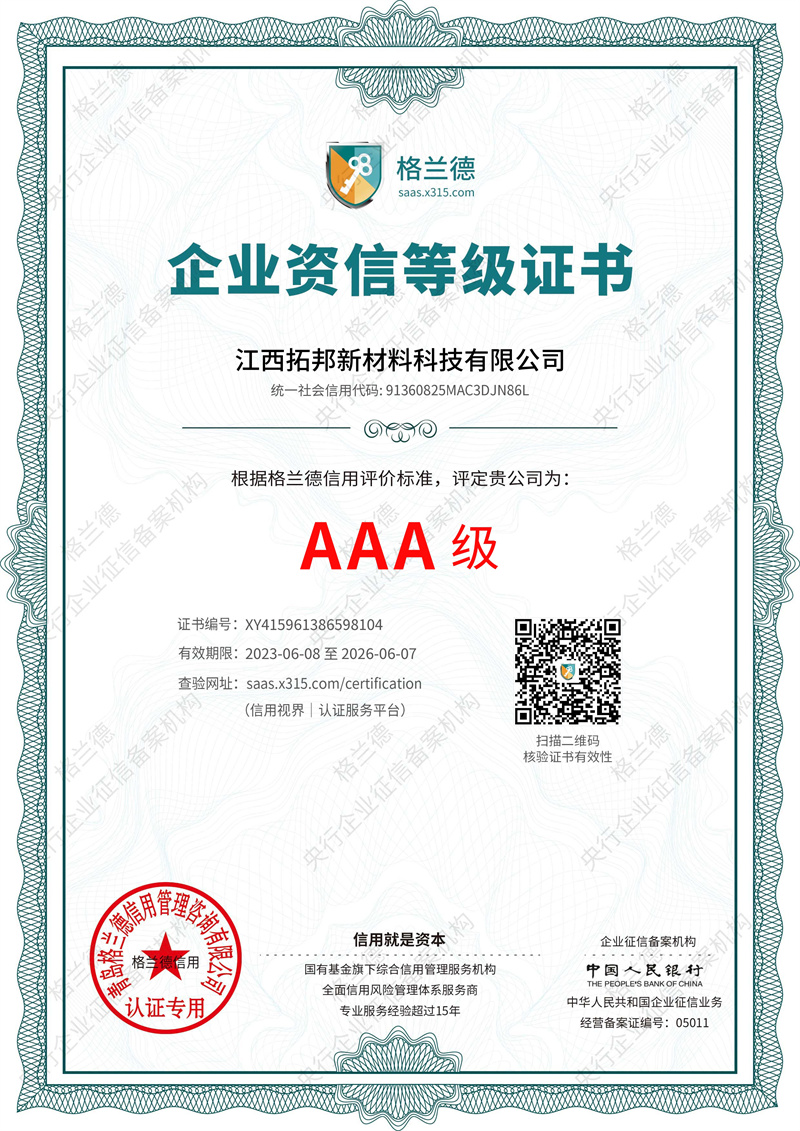 AAA 级企业资信等级证书